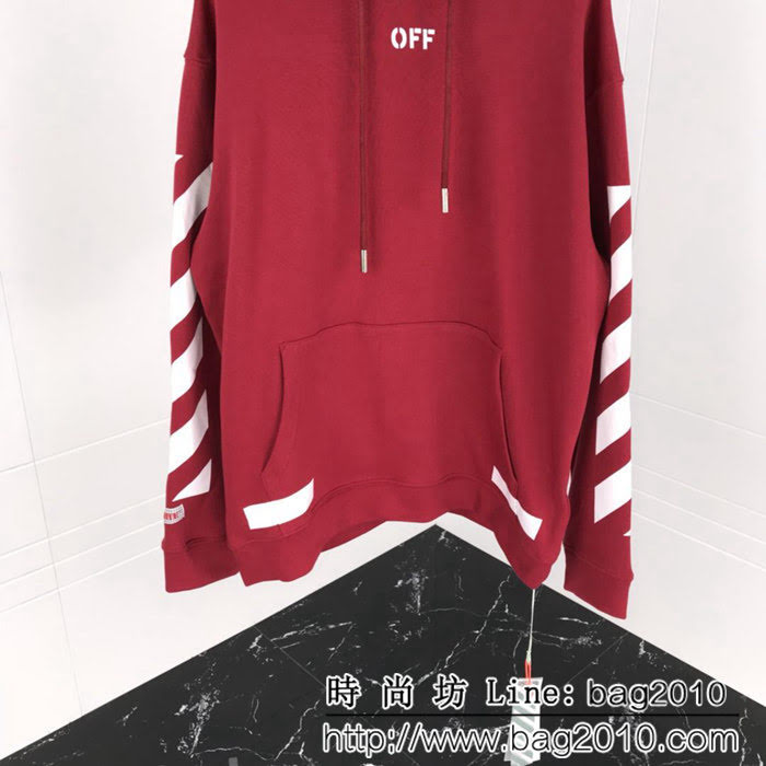 OFF white18ss 酒紅色箭頭 基礎連帽衛衣 情侶款 ydi1107